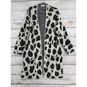 Umgee USA Animal Print Open Front Duster Cardigan Sweater Womens XL Cream Brown